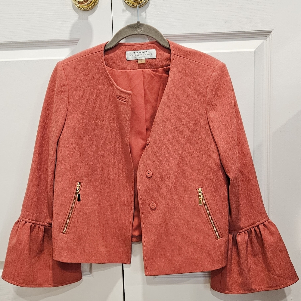 Tahari Pink Ruffle-Sleeve Jacket, 4P